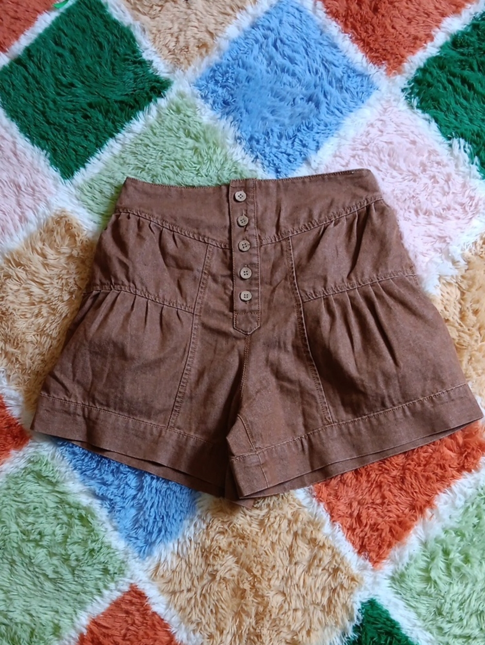 Super High-Waist Brown Button-Front Women’s Shorts